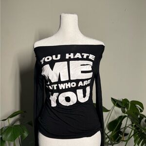 O'Mighty Black Off-Shoulder Long Sleeve Tee